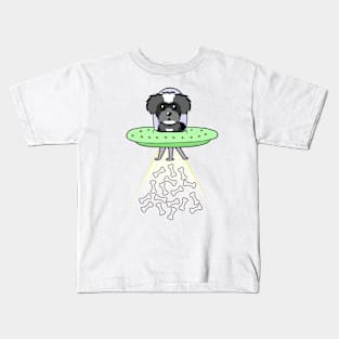 Funny schnauzer dog is flying a ufo Kids T-Shirt